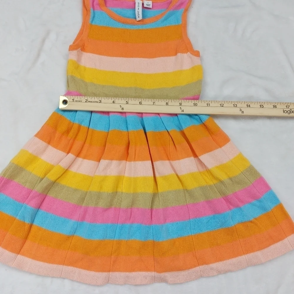 JANIE AND JACK GIRLS ORANGE MULTICOLORED RAINBOW STRIPED KNIT SLEEVELESS DRESS 4